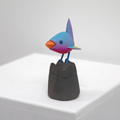 kurinuki bird box III, with blue bird by Chris Barnes