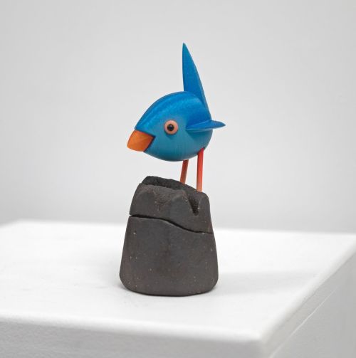 kurinuki bird box II, with blue bird by Chris Barnes