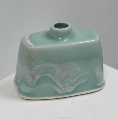 celadon & soft copper bottle vase by Peter humpherson