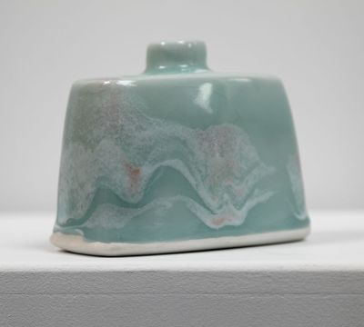 celadon & soft copper bottle vase by Peter humpherson