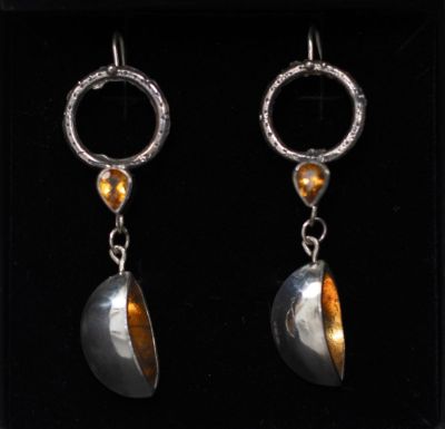 statement gold, silver and citrine earrings by ruth hollick