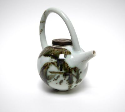 small round teapot clear/blue splash by tricia thom