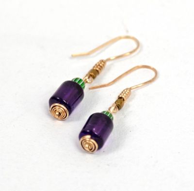 amethyst with roman brass and African trade bead earrings by Nicoletta George
